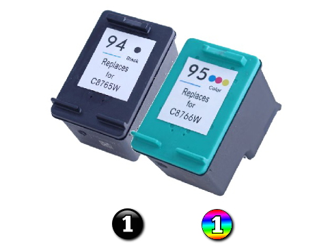 2 Pack Combo Remanufactured HP94/HP95 (1BK/1C) ink cartridges